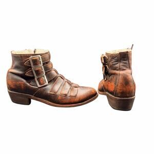 OG by Old Gringo Distressed Leather Strap Ankle Boots Brown 7.5 made in Mexico